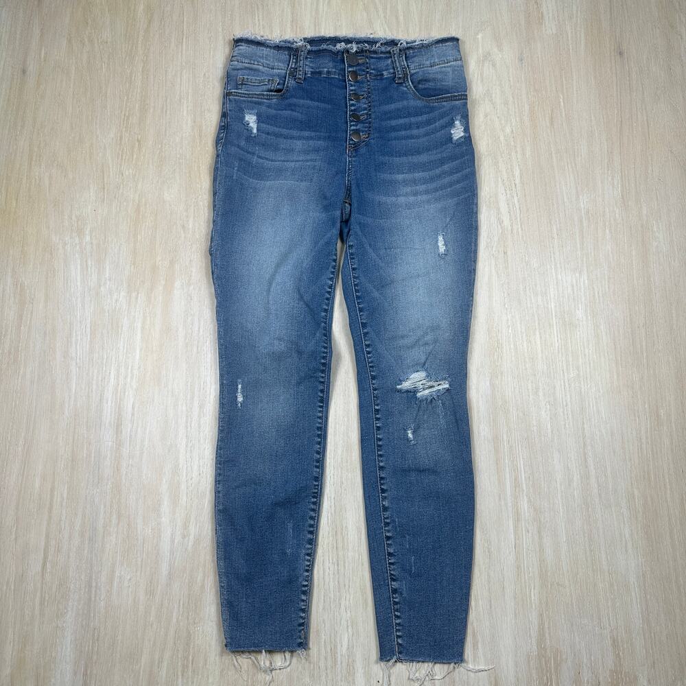 KUT From The Kloth Connie High Rise Ankle Skinny Distressed Raw Hem Blue Jeans 8
